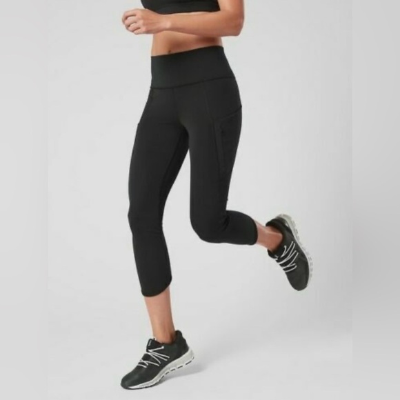 Athleta All In Capri Leggings Zip Pocket Drawstring High Waist Black Size Small - Picture 1 of 9